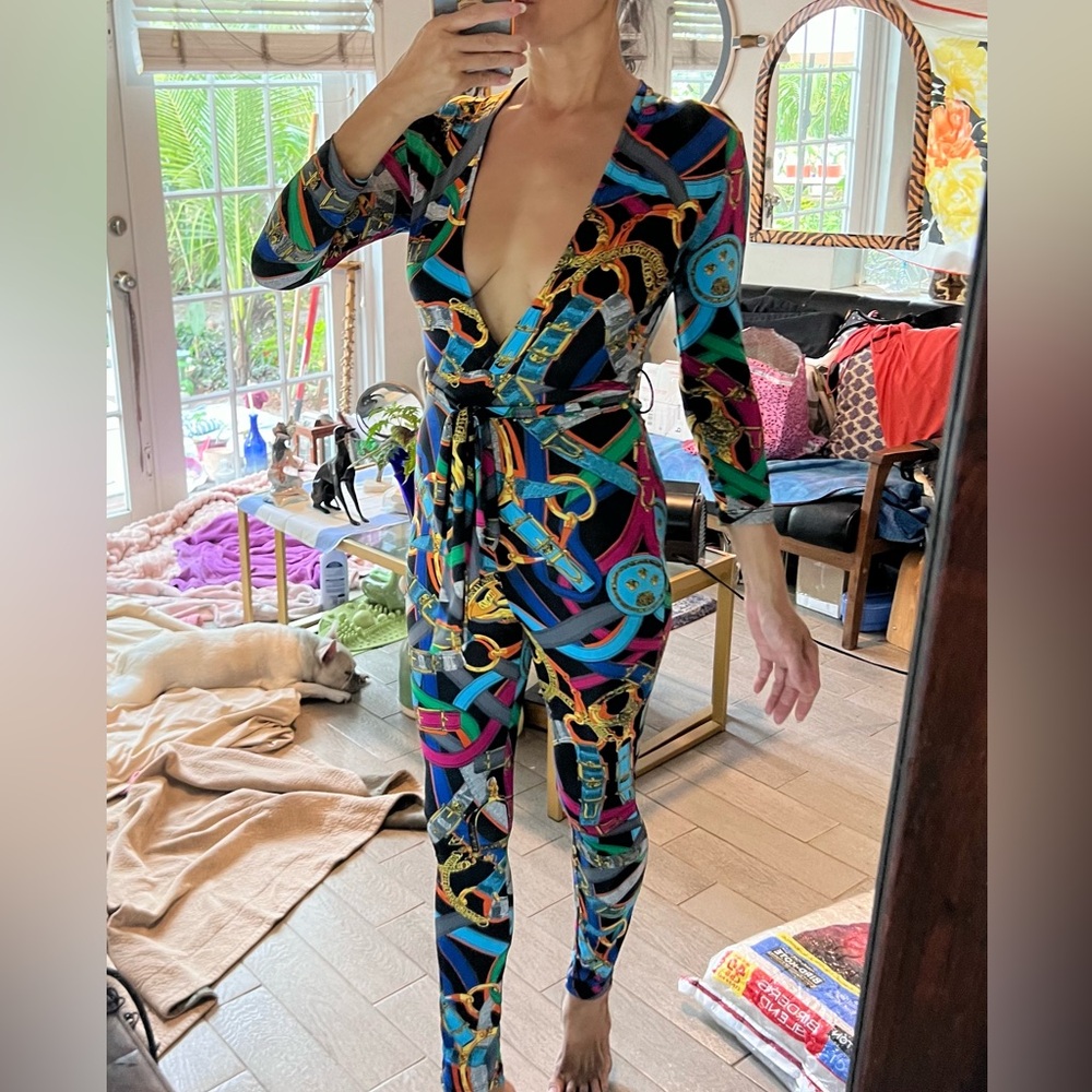 KIMCINE BRAND SLINKY NOVEAU RICHE DESIGN BODYSUIT CATSUIT SMALL